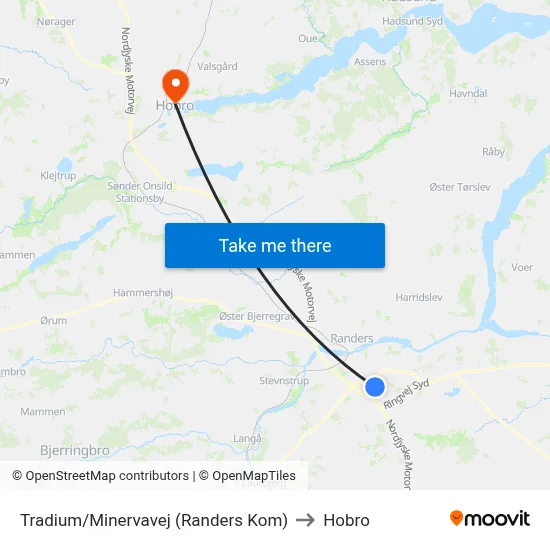 Tradium/Minervavej (Randers Kom) to Hobro map