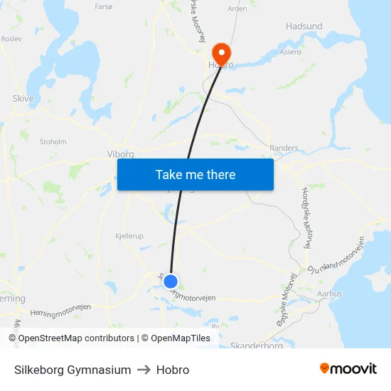 Silkeborg Gymnasium to Hobro map