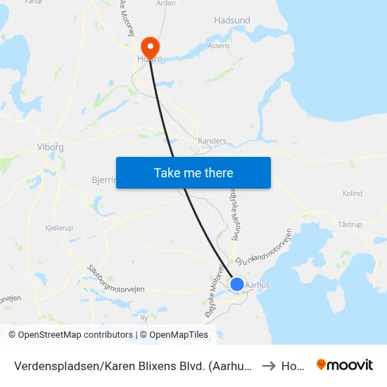 Verdenspladsen/Karen Blixens Blvd. (Aarhus Kom) to Hobro map