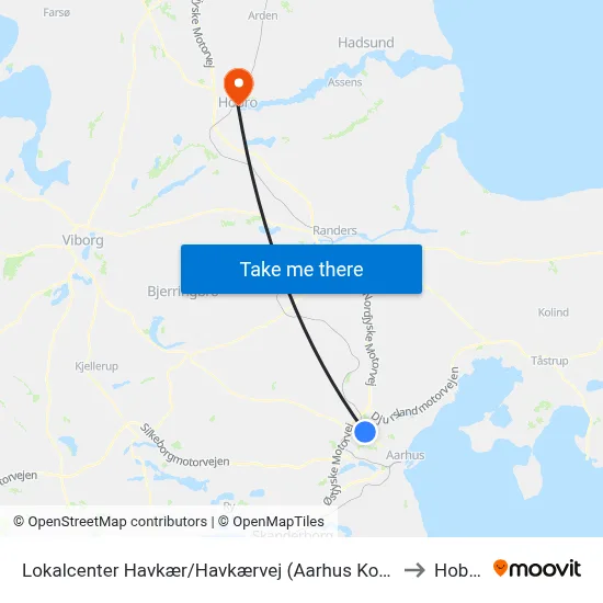Lokalcenter Havkær/Havkærvej (Aarhus Kom) to Hobro map