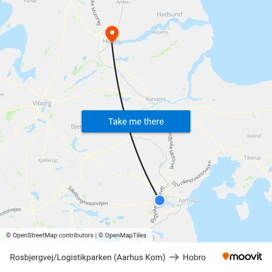 Rosbjergvej/Logistikparken (Aarhus Kom) to Hobro map