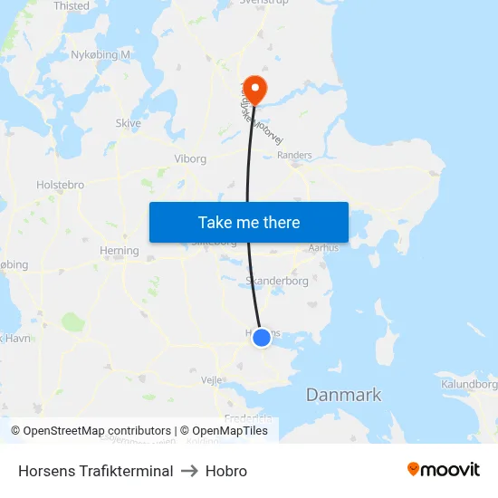Horsens Trafikterminal to Hobro map