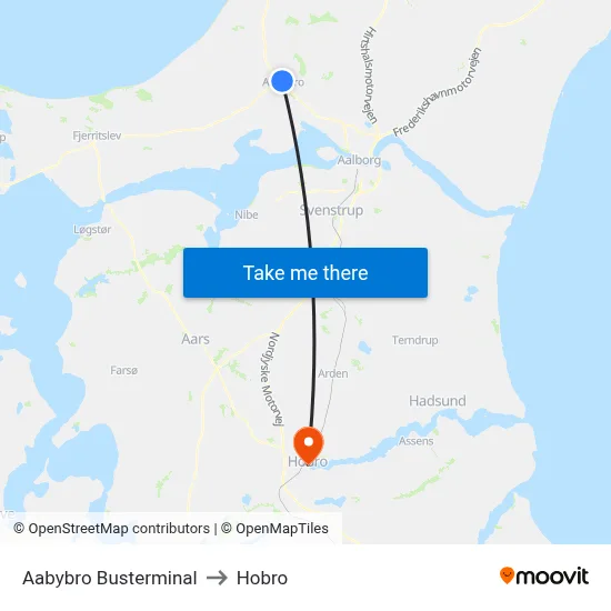 Aabybro Busterminal to Hobro map