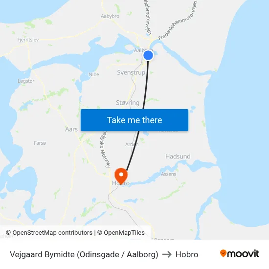 Vejgaard Bymidte (Odinsgade / Aalborg) to Hobro map