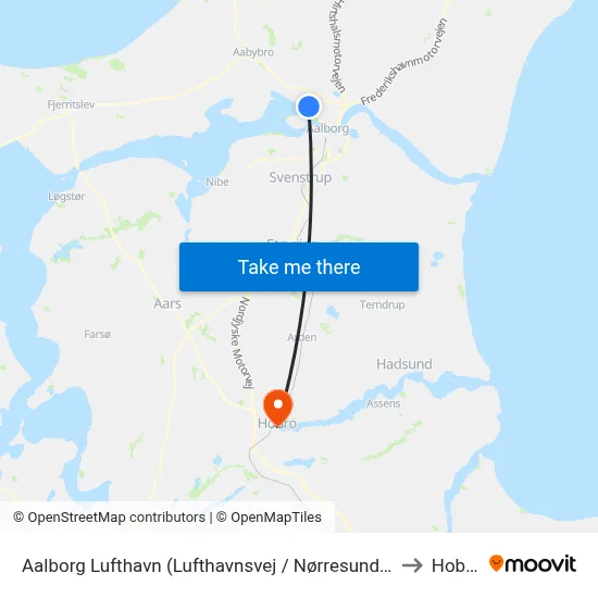 Aalborg Lufthavn (Lufthavnsvej / Nørresundby) to Hobro map