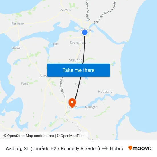 Aalborg St. (Område B2 / Kennedy Arkaden) to Hobro map