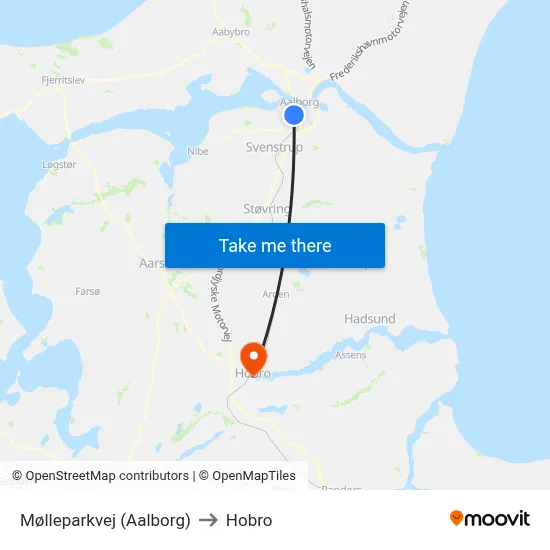 Mølleparkvej (Aalborg) to Hobro map
