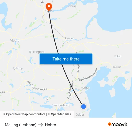 Malling (Letbane) to Hobro map