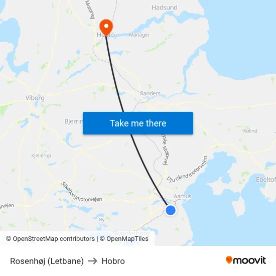 Rosenhøj (Letbane) to Hobro map