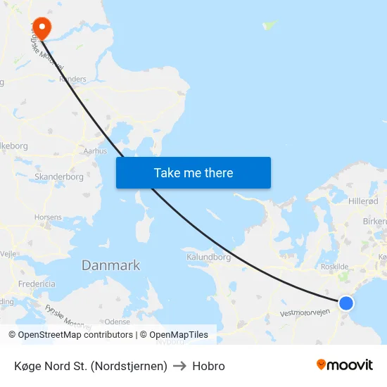 Køge Nord St. (Nordstjernen) to Hobro map