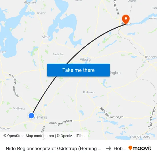 Nido Regionshospitalet Gødstrup (Herning Kom) to Hobro map