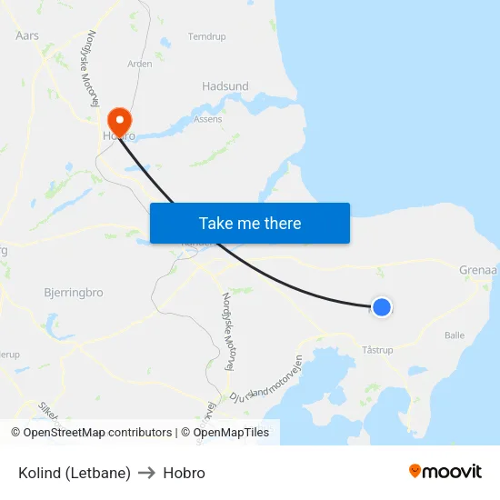 Kolind (Letbane) to Hobro map