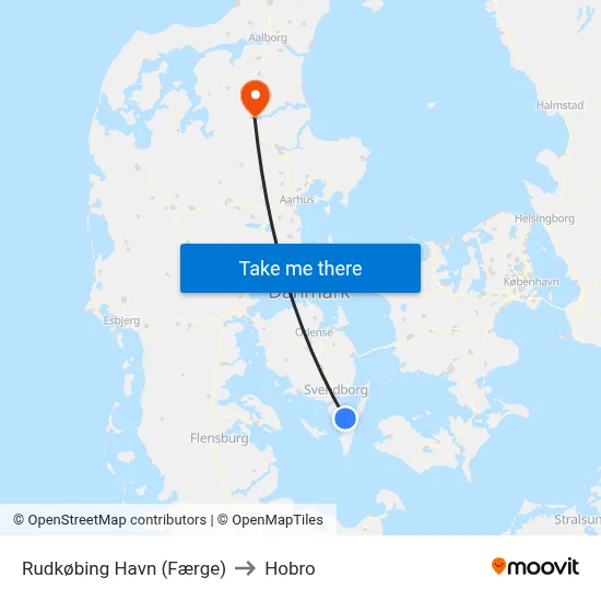 Rudkøbing Havn (Færge) to Hobro map