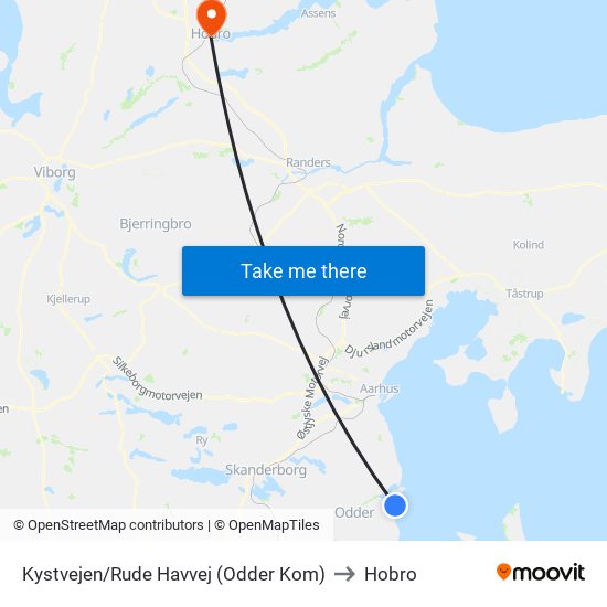 Kystvejen/Rude Havvej (Odder Kom) to Hobro map