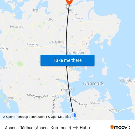 Assens Rådhus (Assens Kommune) to Hobro map