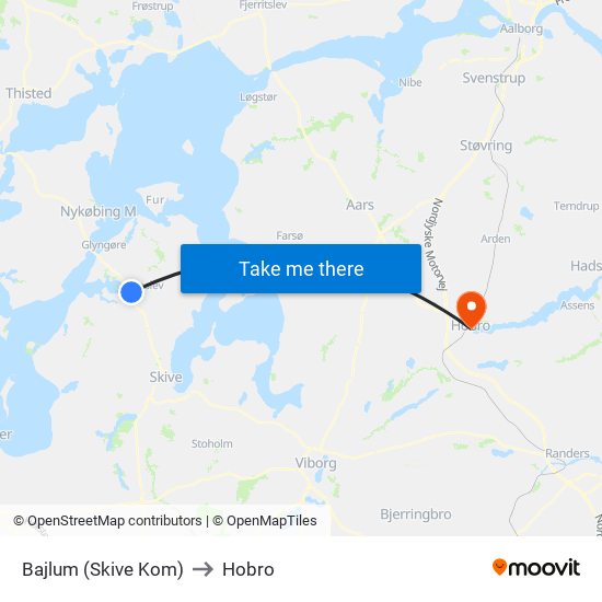 Bajlum (Skive Kom) to Hobro map