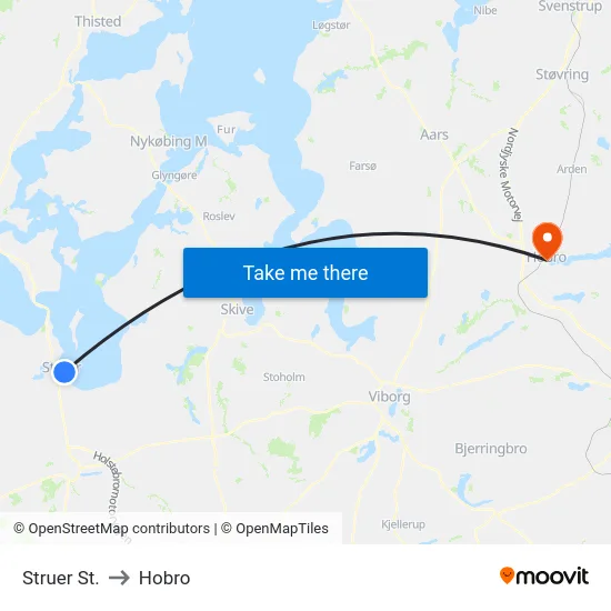 Struer St. to Hobro map