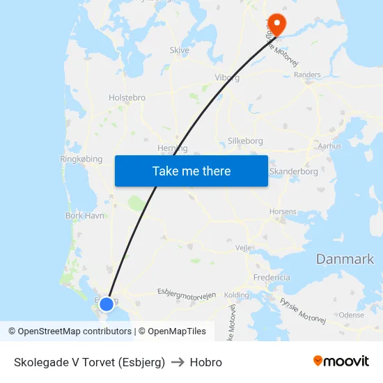 Skolegade V Torvet (Esbjerg) to Hobro map