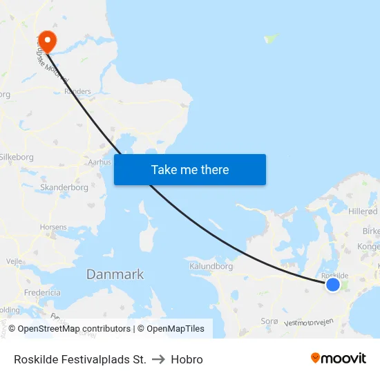 Roskilde Festivalplads St. to Hobro map