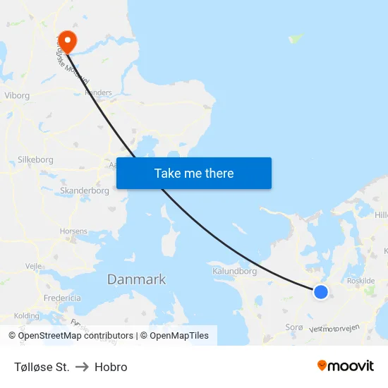 Tølløse St. to Hobro map