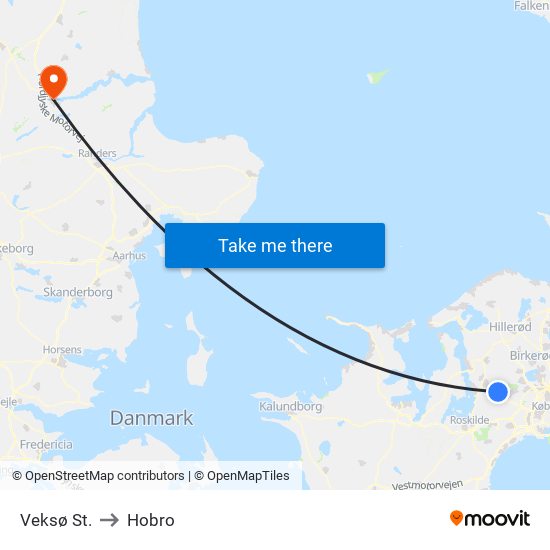 Veksø St. to Hobro map