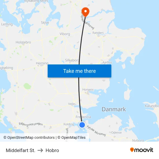 Middelfart St. to Hobro map