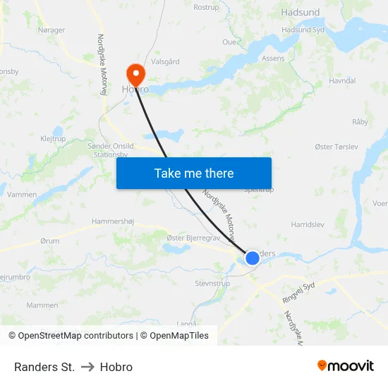 Randers St. to Hobro map