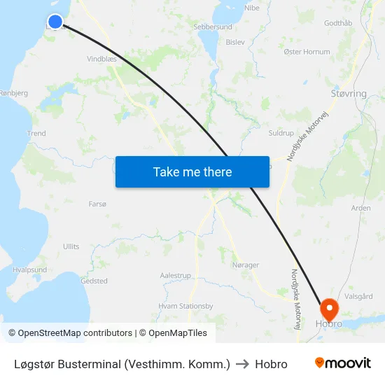 Løgstør Busterminal (Vesthimm. Komm.) to Hobro map
