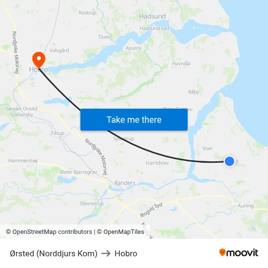 Ørsted (Norddjurs Kom) to Hobro map