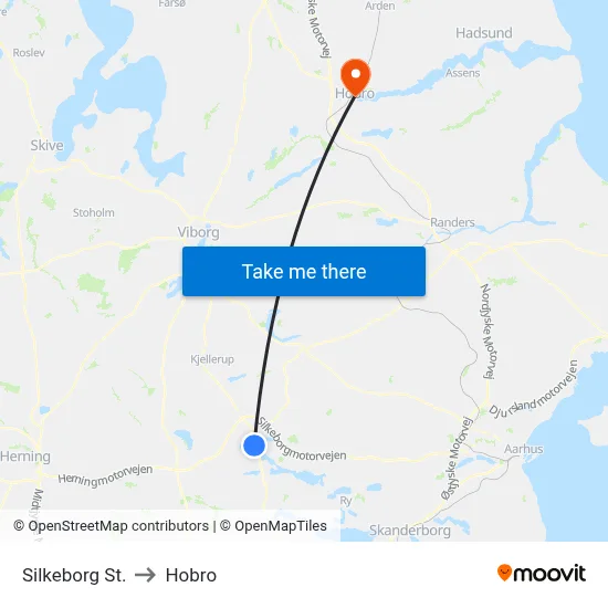 Silkeborg St. to Hobro map