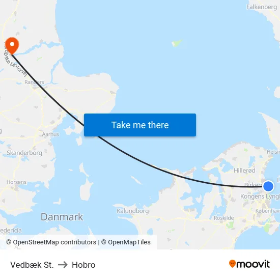 Vedbæk St. to Hobro map