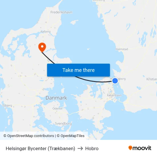 Helsingør Bycenter (Trækbanen) to Hobro map