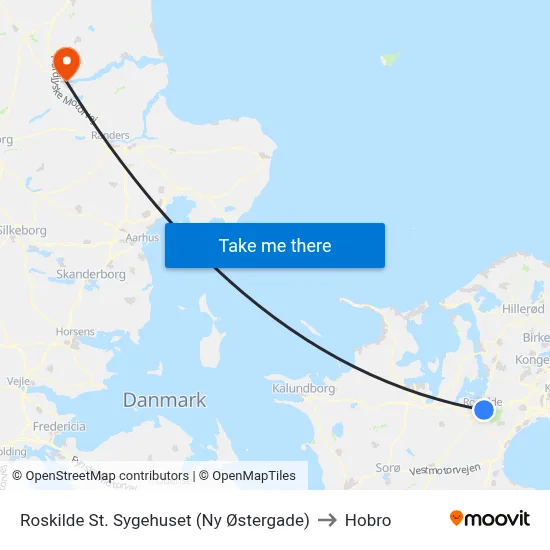 Roskilde St. Sygehuset (Ny Østergade) to Hobro map