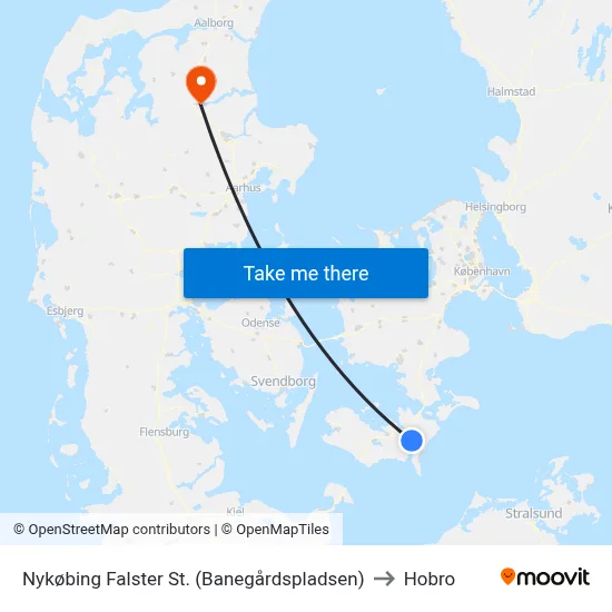 Nykøbing Falster St. (Banegårdspladsen) to Hobro map