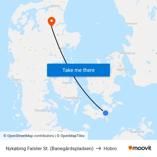 Nykøbing Falster St. (Banegårdspladsen) to Hobro map