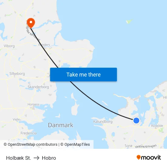 Holbæk St. to Hobro map