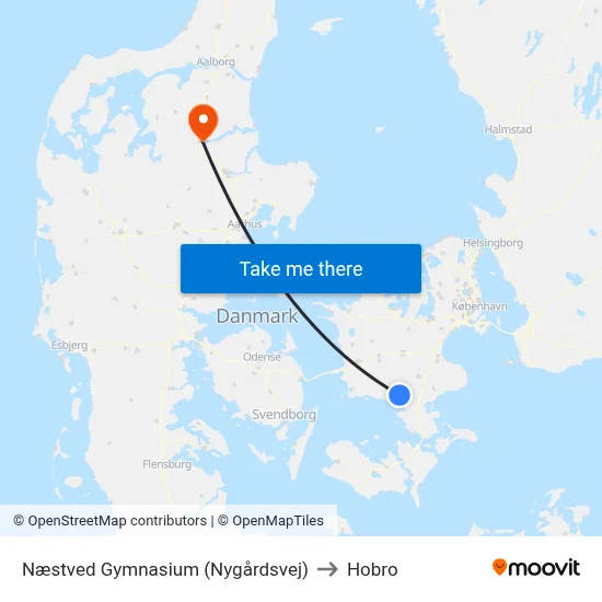 Næstved Gymnasium (Nygårdsvej) to Hobro map