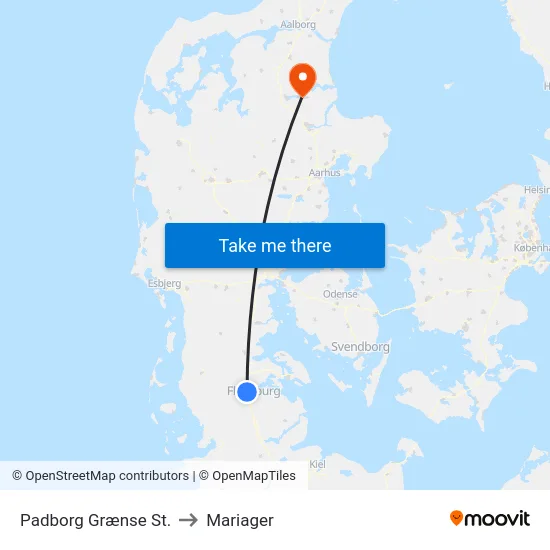 Padborg Grænse St. to Mariager map