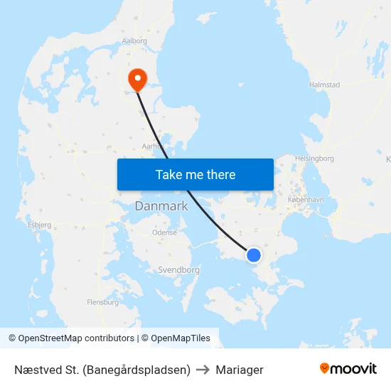 Næstved St. (Banegårdspladsen) to Mariager map
