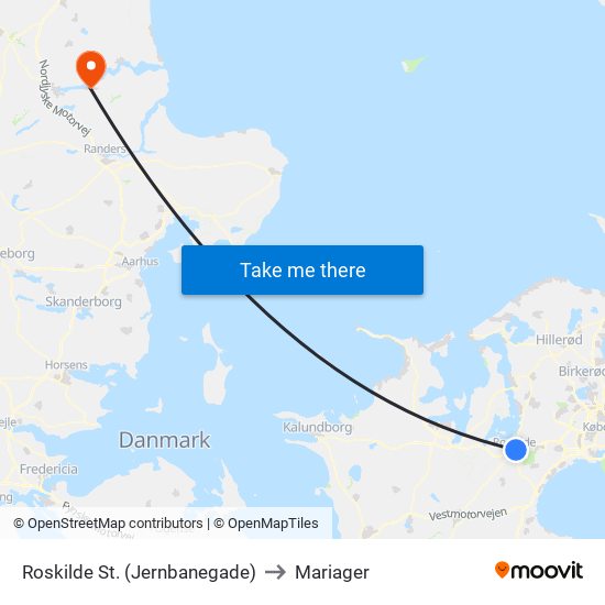 Roskilde St. (Jernbanegade) to Mariager map