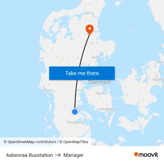 Aabenraa Busstation to Mariager map