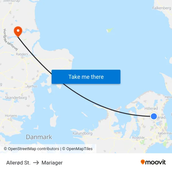 Allerød St. to Mariager map