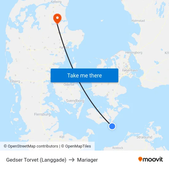 Gedser Torvet (Langgade) to Mariager map