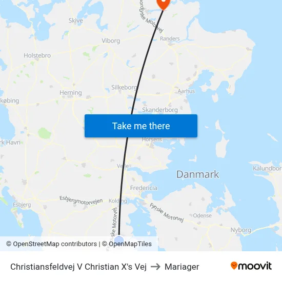 Christiansfeldvej V Christian X's Vej to Mariager map