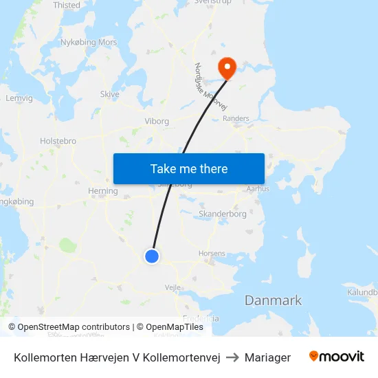 Kollemorten Hærvejen V Kollemortenvej to Mariager map