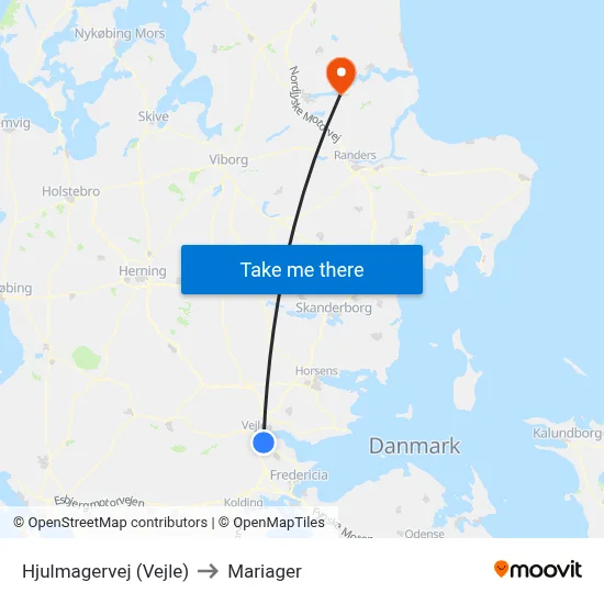 Hjulmagervej (Vejle) to Mariager map