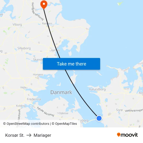 Korsør St. to Mariager map