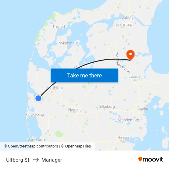 Ulfborg St. to Mariager map
