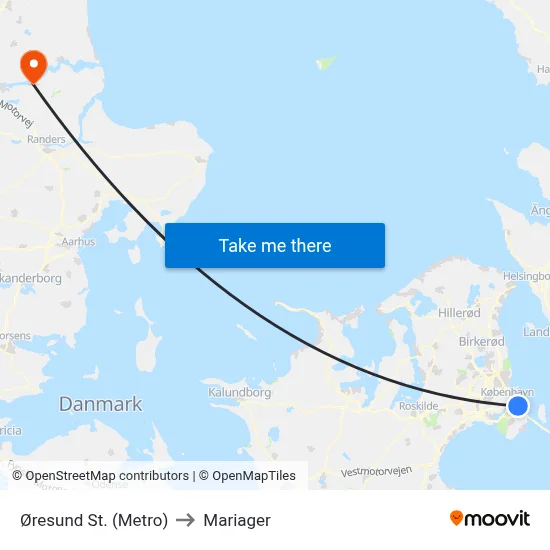 Øresund St. (Metro) to Mariager map