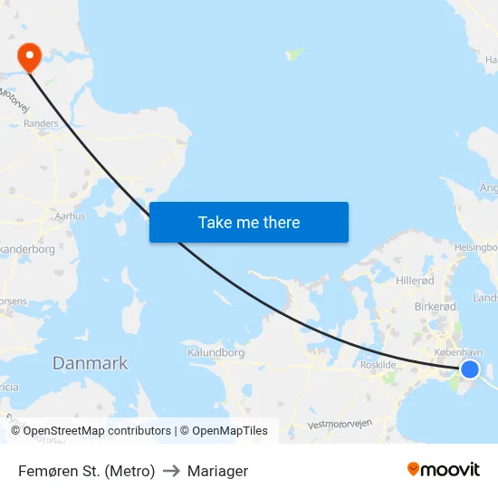 Femøren St. (Metro) to Mariager map